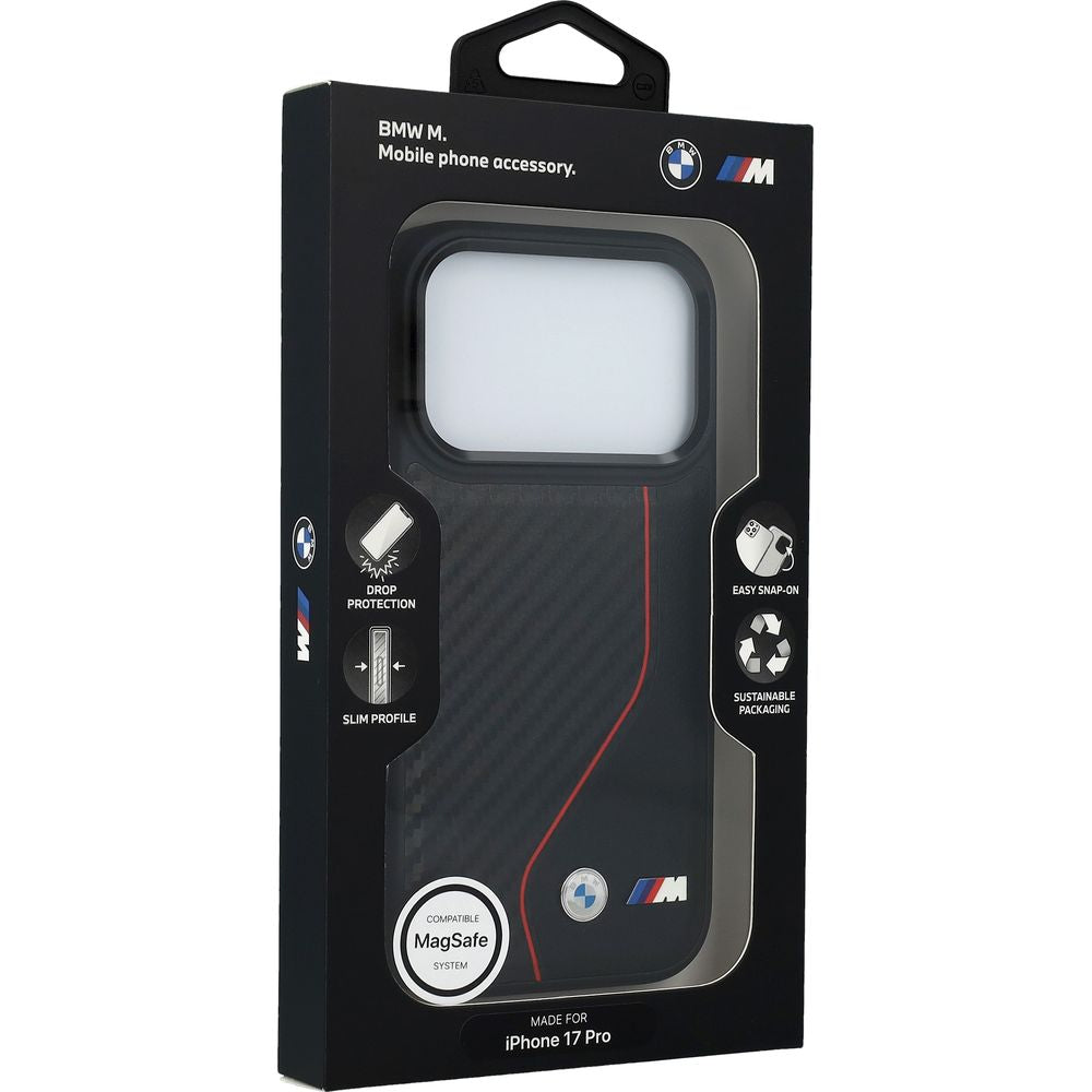 Handyhülle für iPhone 17 Pro, BMW M Carbon Line & Logo mit MagSafe, Schwarz mit roter Linie