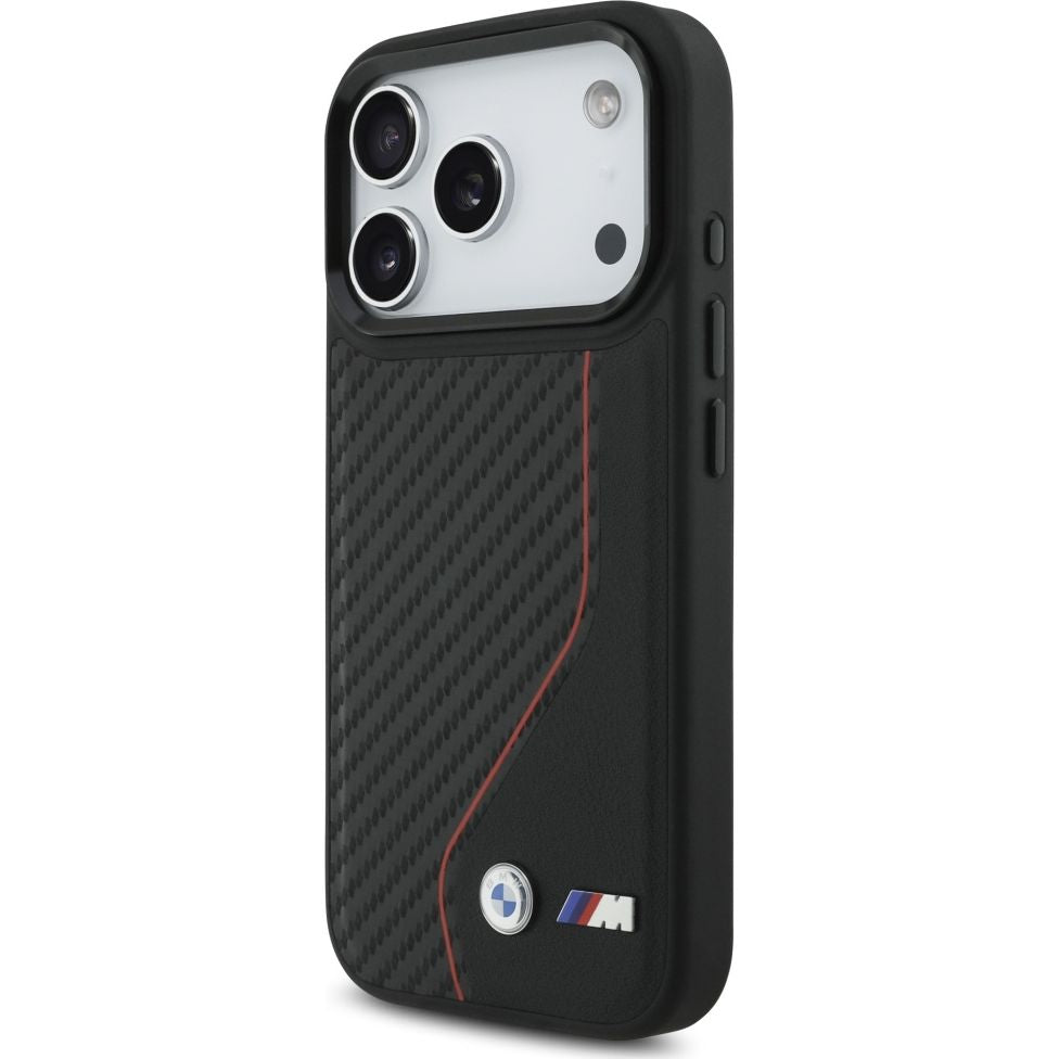 Handyhülle für iPhone 17 Pro, BMW M Carbon Line & Logo mit MagSafe, Schwarz mit roter Linie