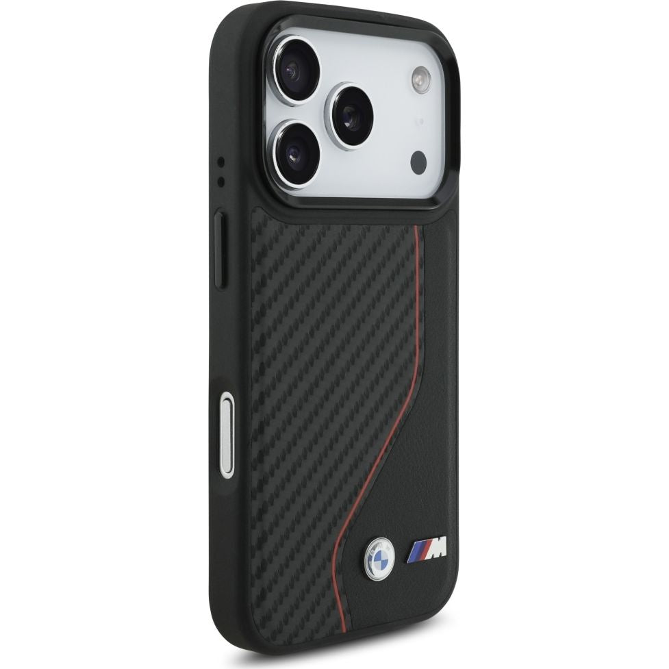 Handyhülle für iPhone 17 Pro, BMW M Carbon Line & Logo mit MagSafe, Schwarz mit roter Linie