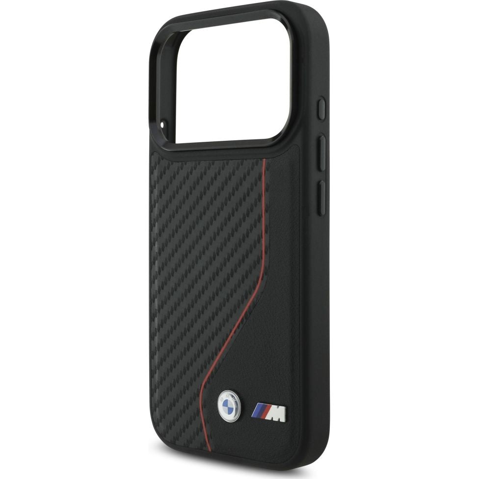 Handyhülle für iPhone 17 Pro, BMW M Carbon Line & Logo mit MagSafe, Schwarz mit roter Linie