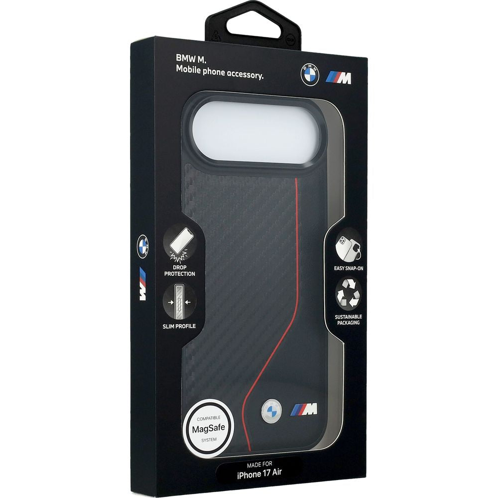 Handyhülle für iPhone Air, BMW M Carbon Line & Logo mit MagSafe, Schwarz mit roter Linie