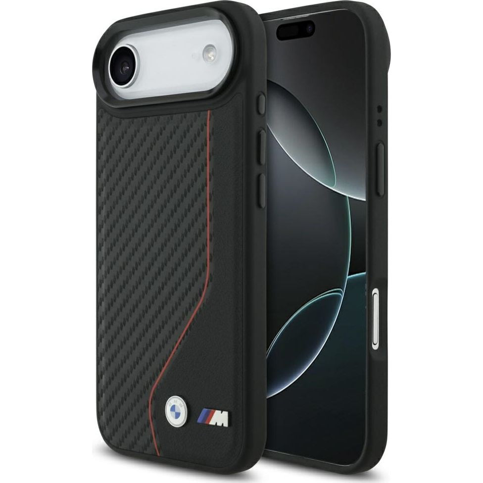 Handyhülle für iPhone Air, BMW M Carbon Line & Logo mit MagSafe, Schwarz mit roter Linie