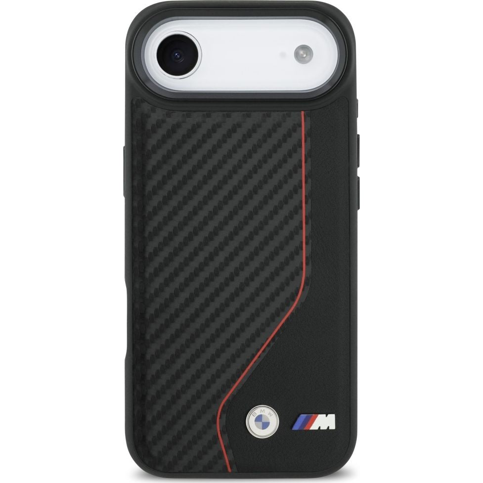 Handyhülle für iPhone Air, BMW M Carbon Line & Logo mit MagSafe, Schwarz mit roter Linie