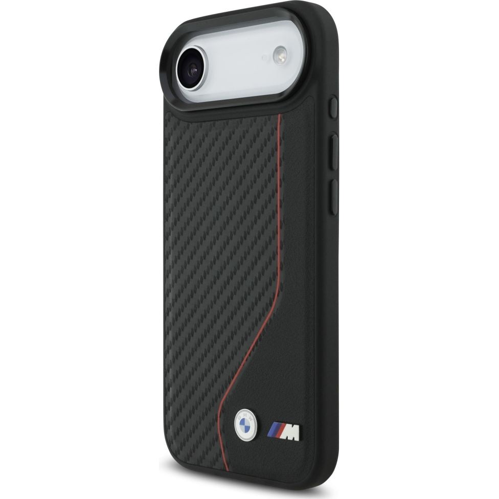 Handyhülle für iPhone Air, BMW M Carbon Line & Logo mit MagSafe, Schwarz mit roter Linie