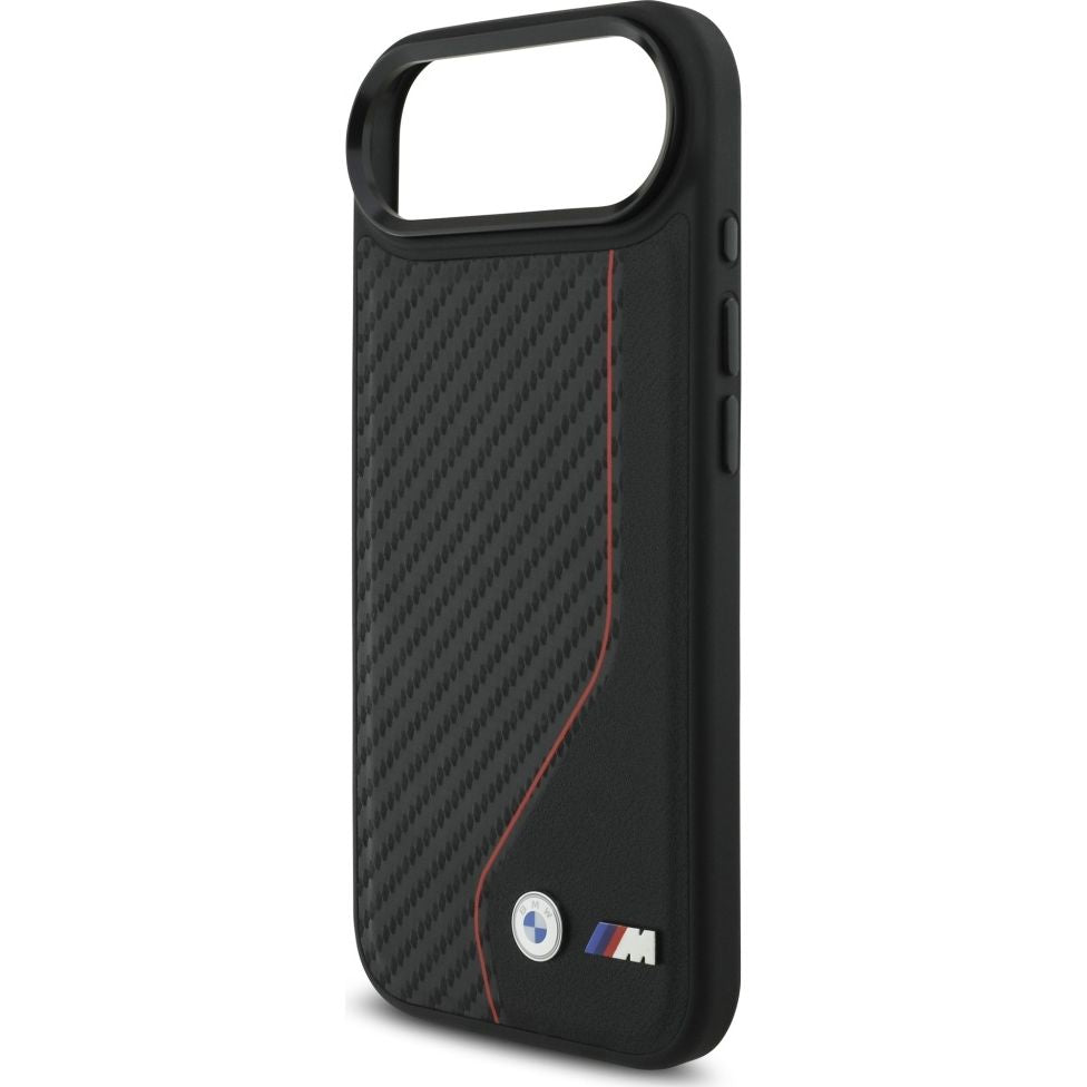 Handyhülle für iPhone Air, BMW M Carbon Line & Logo mit MagSafe, Schwarz mit roter Linie