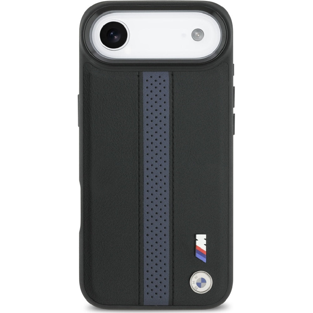 Handyhülle für iPhone Air, BMW Hardcase Perforated Stripe Logo mit MagSafe, Schwarz und Blau