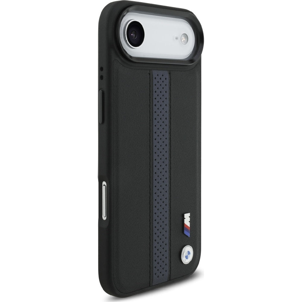 Handyhülle für iPhone Air, BMW Hardcase Perforated Stripe Logo mit MagSafe, Schwarz und Blau