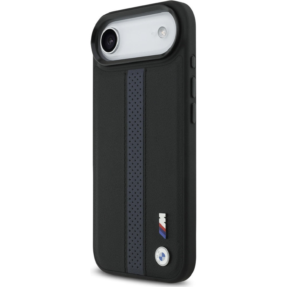 Handyhülle für iPhone Air, BMW Hardcase Perforated Stripe Logo mit MagSafe, Schwarz und Blau