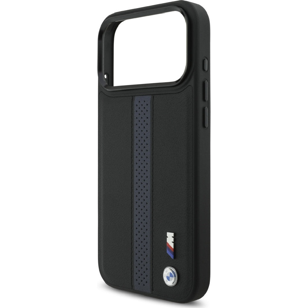 Handyhülle für iPhone 17 Pro Max, BMW Hardcase Perforated Stripe Logo mit MagSafe, Schwarz und Blau
