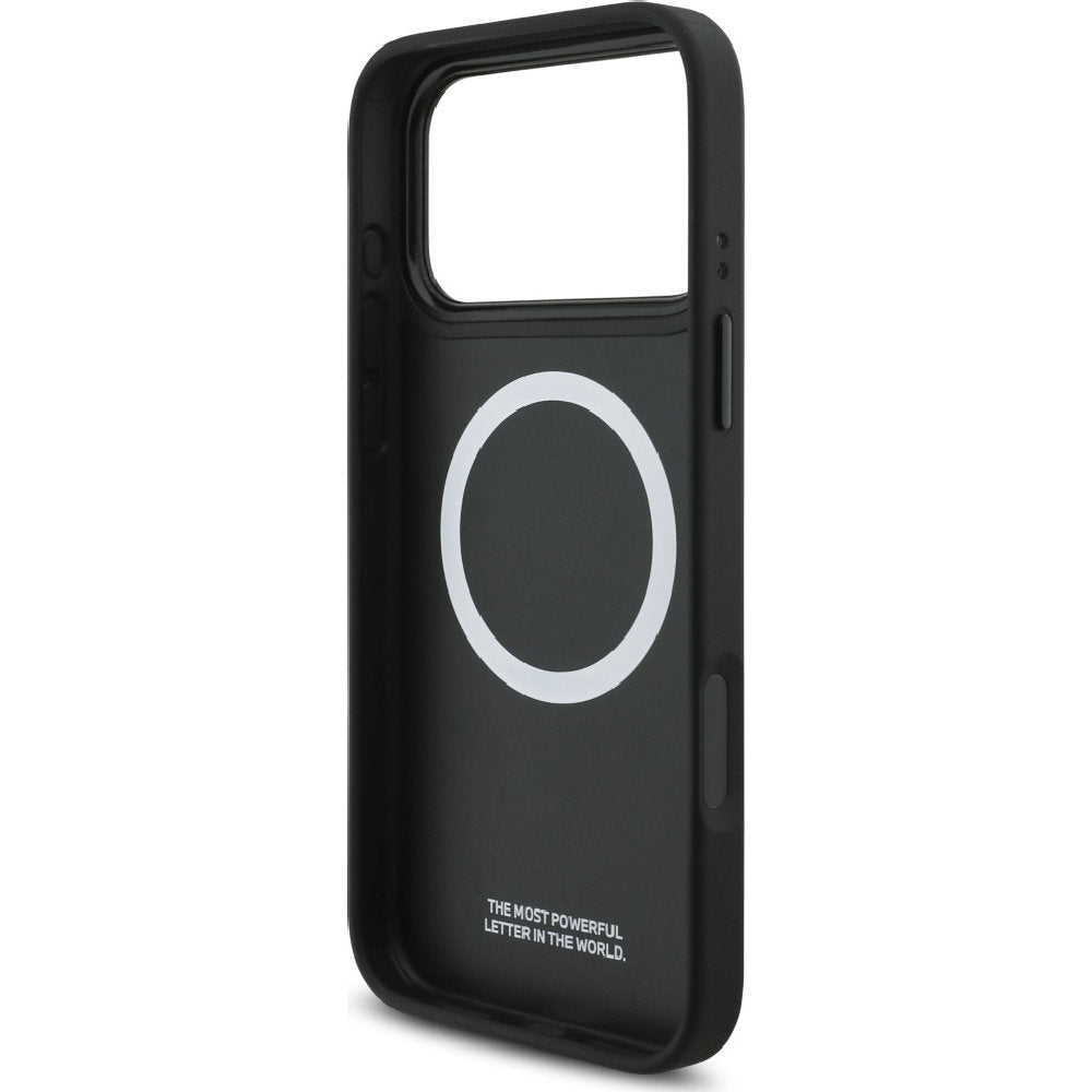 Handyhülle für iPhone 17 Pro Max, BMW Hardcase Perforated Stripe Logo mit MagSafe, Schwarz und Blau
