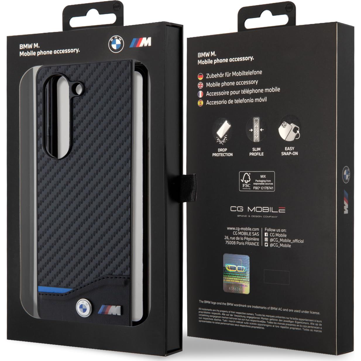 Schutzhülle BMW Leather Carbon für Galaxy Z Fold5, Schwarz