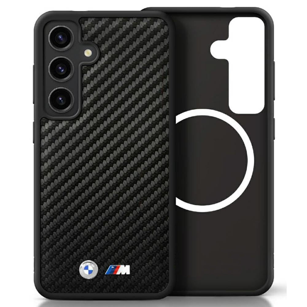 Schutzhülle für Galaxy S25, BMW Leather Carbon Mag, Schwarz