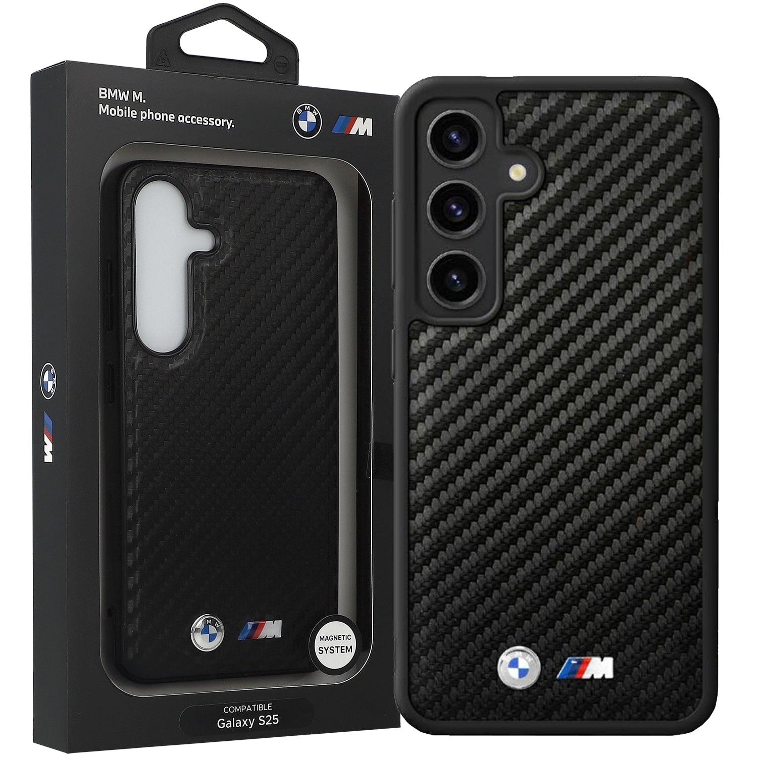 Schutzhülle für Galaxy S25, BMW Leather Carbon Mag, Schwarz