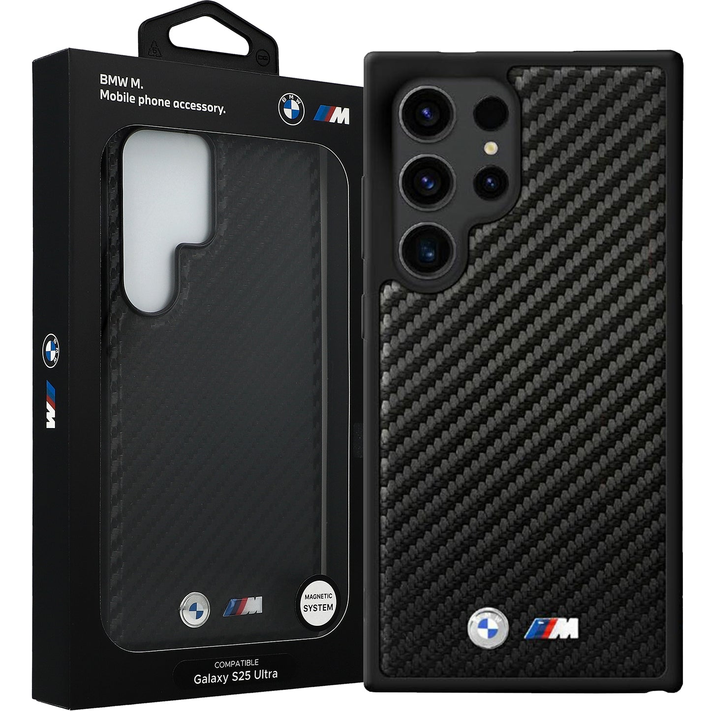 Schutzhülle für Galaxy S25 Ultra, BMW Leather Carbon Mag, Schwarz