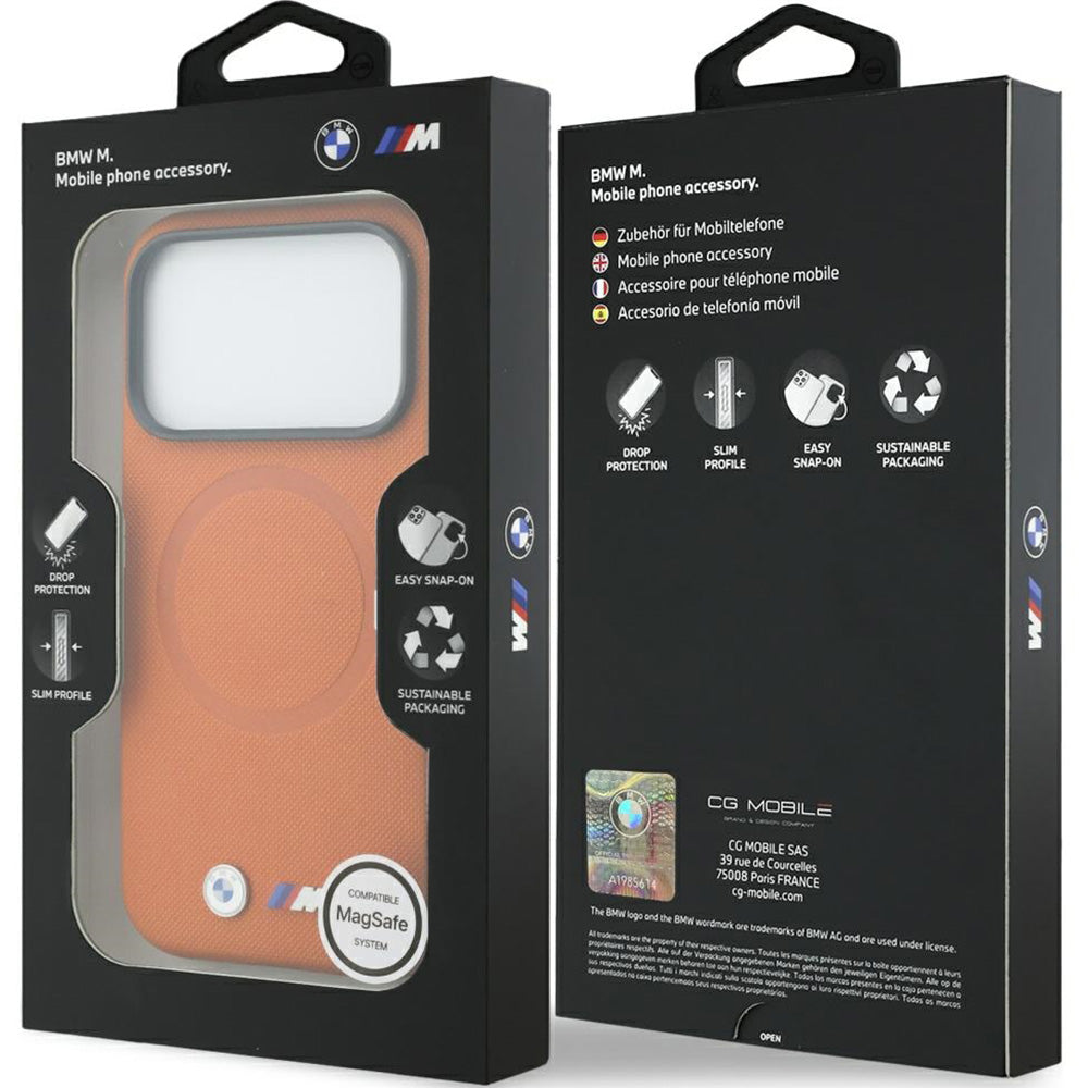Handyhülle für iPhone 17 Pro, BMW HardCase M FW Metal Logo mit MagSafe, Orange