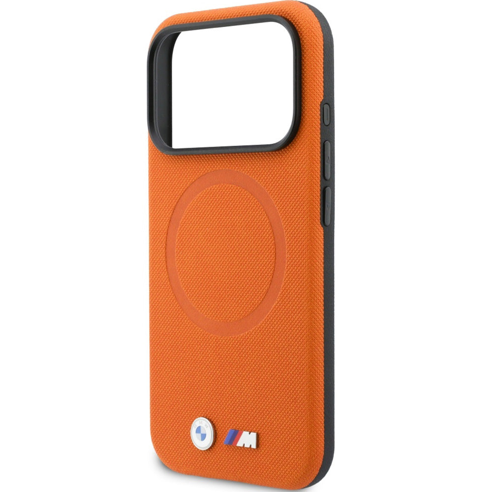 Handyhülle für iPhone 17 Pro, BMW HardCase M FW Metal Logo mit MagSafe, Orange
