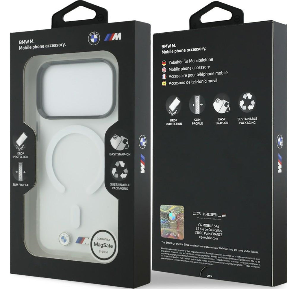 Handyhülle für iPhone 18 Pro / 17 Pro, BMW M IML Frosted Metal Logo Trims mit MagSafe, Transparent-Rauchfarben (8/8)