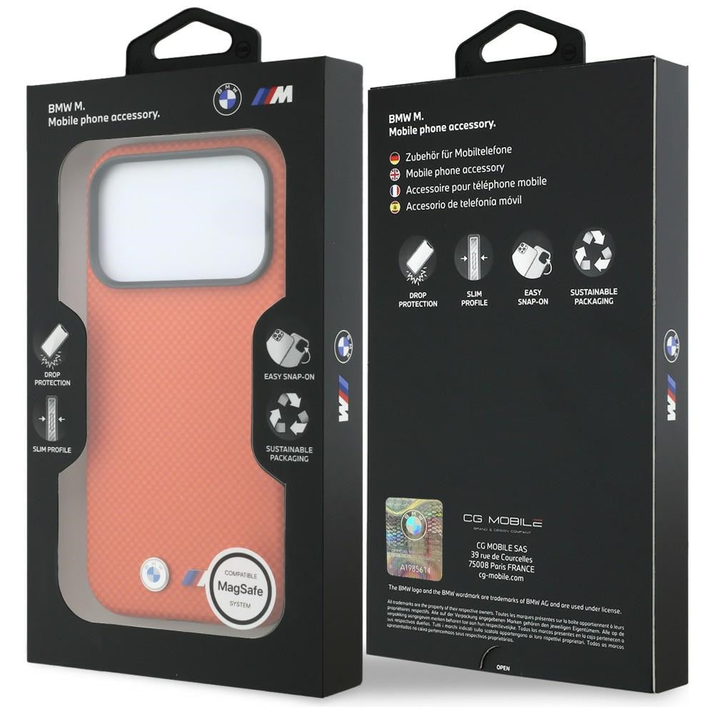 Handyhülle für iPhone 18 Pro / 17 Pro, BMW M Quadrille Kevlar Metal Logo mit MagSafe, Orange (8/8)