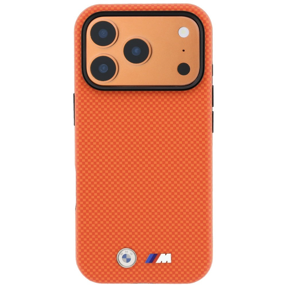 Handyhülle für iPhone 18 Pro / 17 Pro, BMW M Quadrille Kevlar Metal Logo mit MagSafe, Orange (3/8)