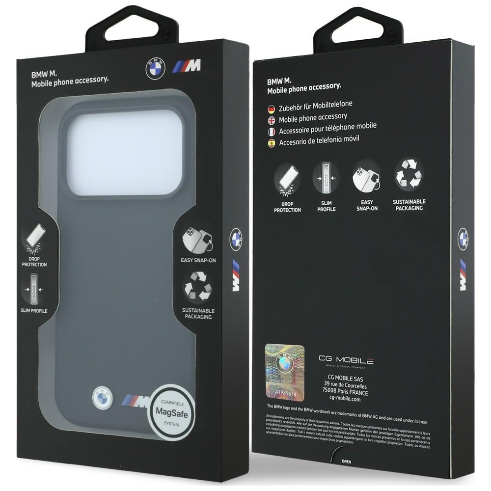 Handyhülle für iPhone 18 Pro Max / 17 Pro Max, BMW M Quadrille Kevlar Metal Logo mit MagSafe, Schwarz (8/8)
