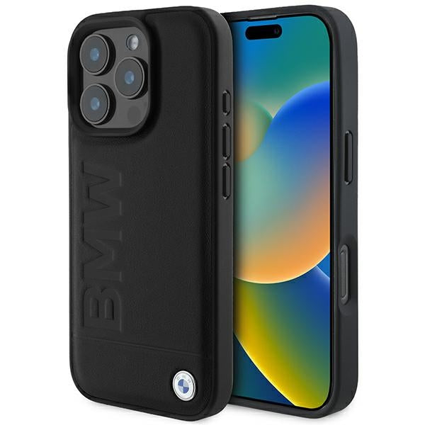 Handyhülle für iPhone 16 Pro Max mit MagSafe, BMW Leather Hot Stamp, Schwarz