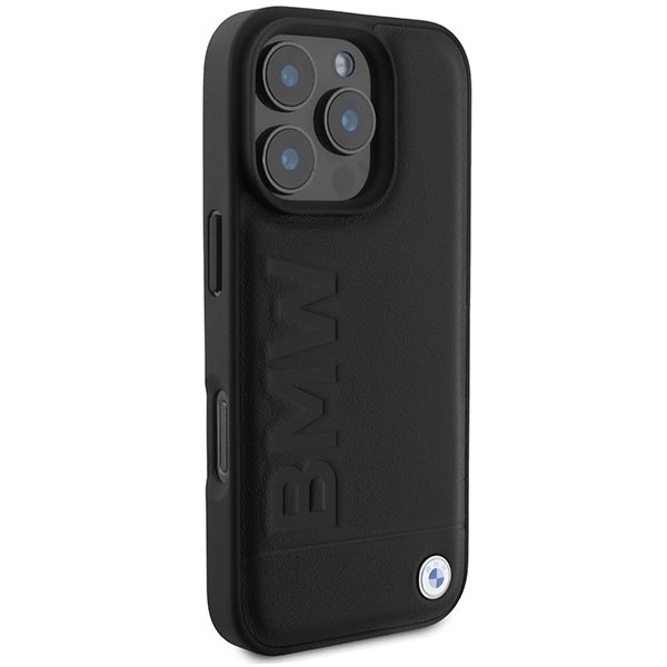 Handyhülle für iPhone 16 Pro Max mit MagSafe, BMW Leather Hot Stamp, Schwarz