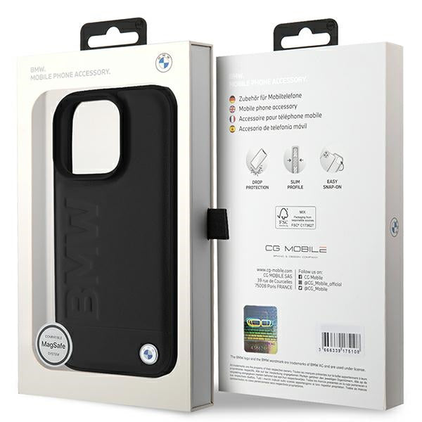 Handyhülle für iPhone 16 Pro Max mit MagSafe, BMW Leather Hot Stamp, Schwarz