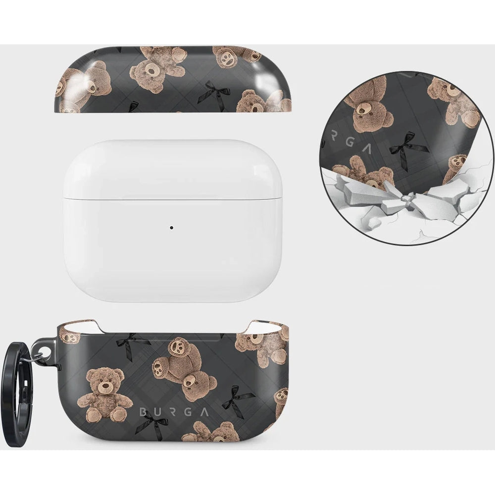 Schutzhülle für AirPods Pro 2, Burga BFF, Grau mit Teddybären