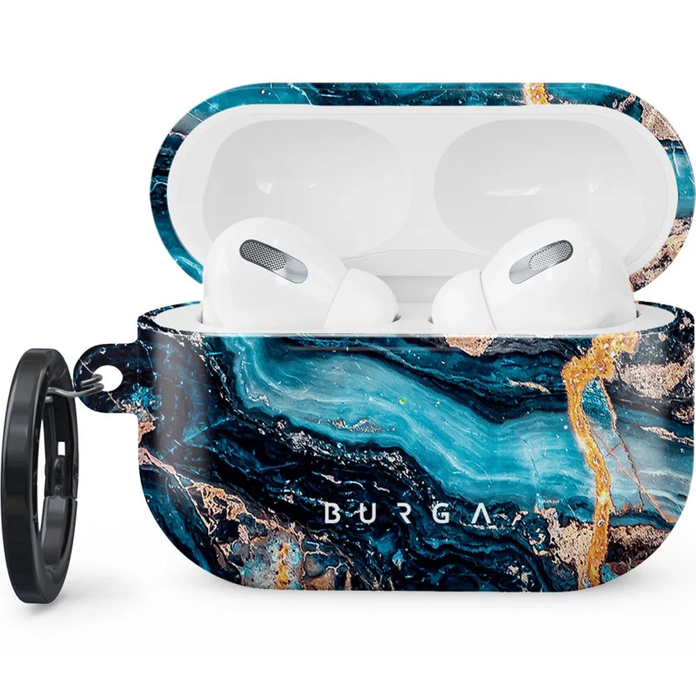 Schutzhülle für AirPods Pro 2, Burga Mystic River, Blau-goldener Marmor