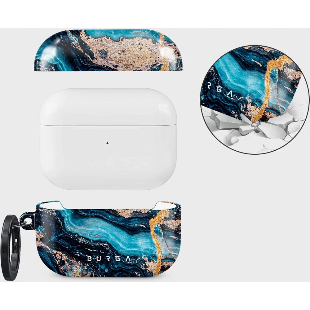 Schutzhülle für AirPods Pro 2, Burga Mystic River, Blau-goldener Marmor