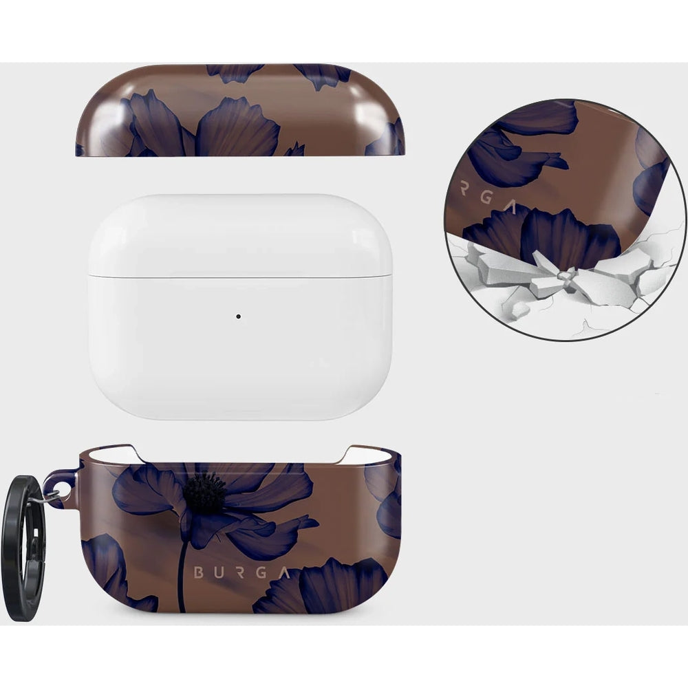 Schutzhülle für AirPods Pro 2, Burga Velvet Night, Braun mit marineblauen Blumen