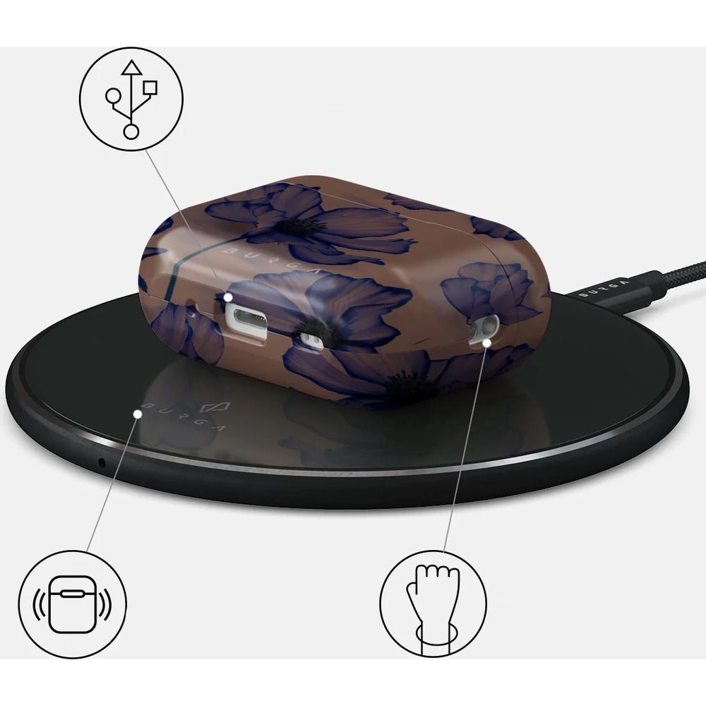 Schutzhülle für AirPods Pro 2, Burga Velvet Night, Braun mit marineblauen Blumen