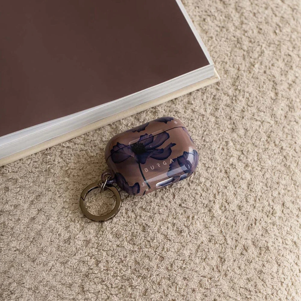 Schutzhülle für AirPods Pro 2, Burga Velvet Night, Braun mit marineblauen Blumen