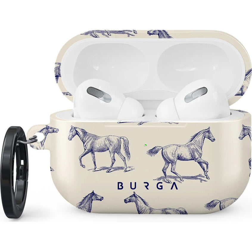 Schutzhülle für AirPods Pro 2 , Burga Derby Race,  Beige mit Pferden