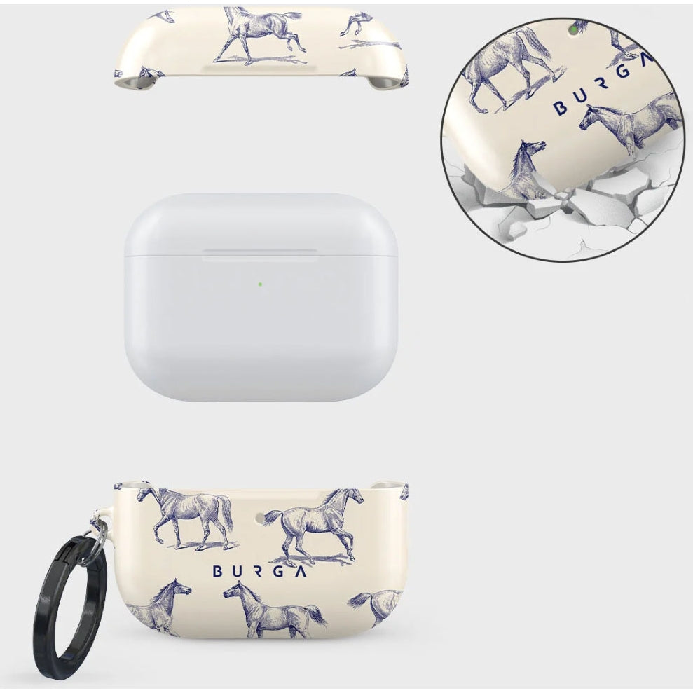 Schutzhülle für AirPods Pro 2 , Burga Derby Race,  Beige mit Pferden
