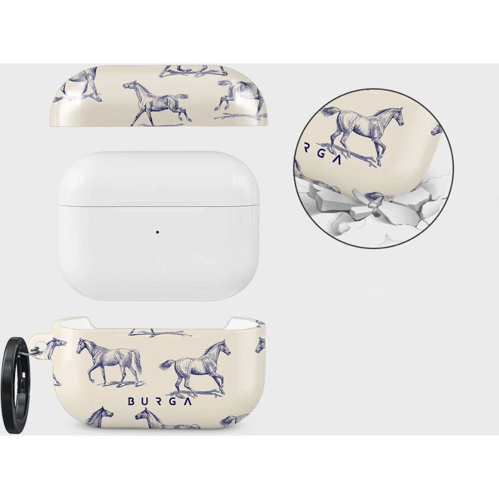 Schutzhülle für AirPods Pro 2 , Burga Derby Race,  Beige mit Pferden
