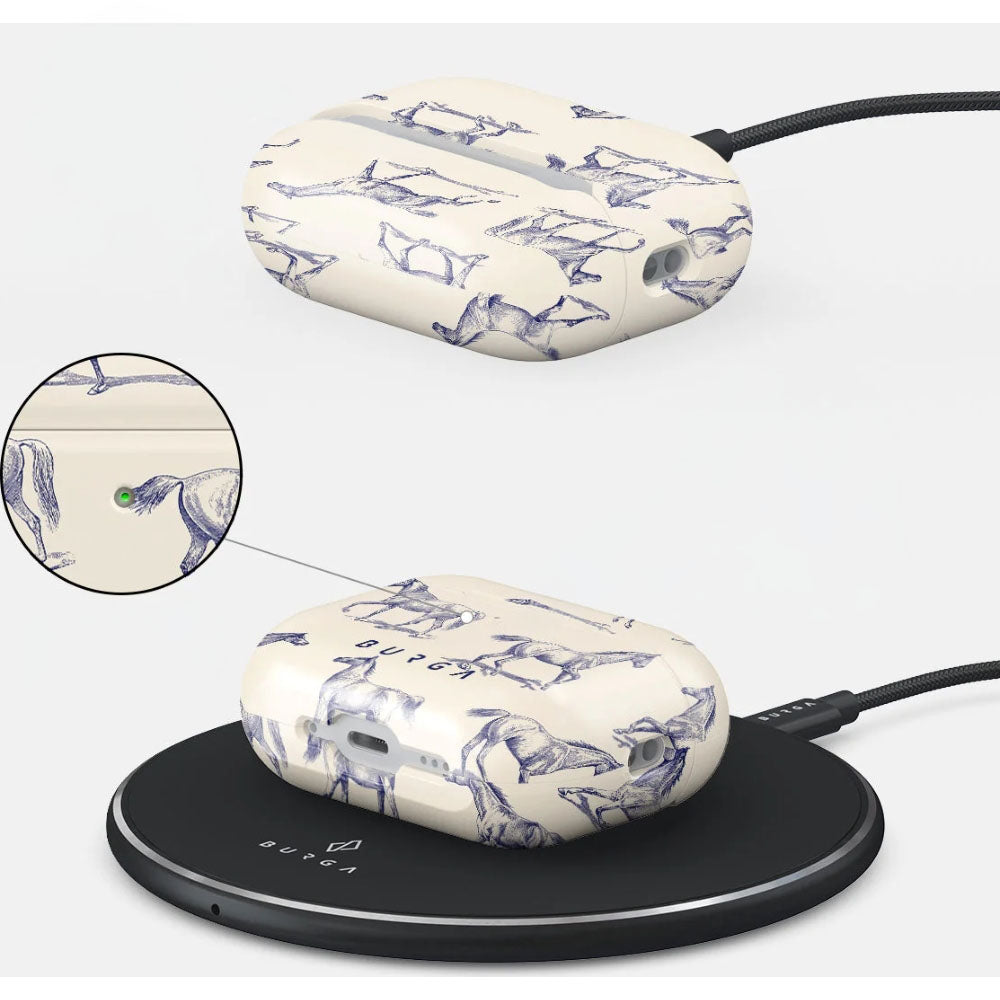 Schutzhülle für AirPods Pro 3 , Burga Derby Race,  Beige mit Pferden