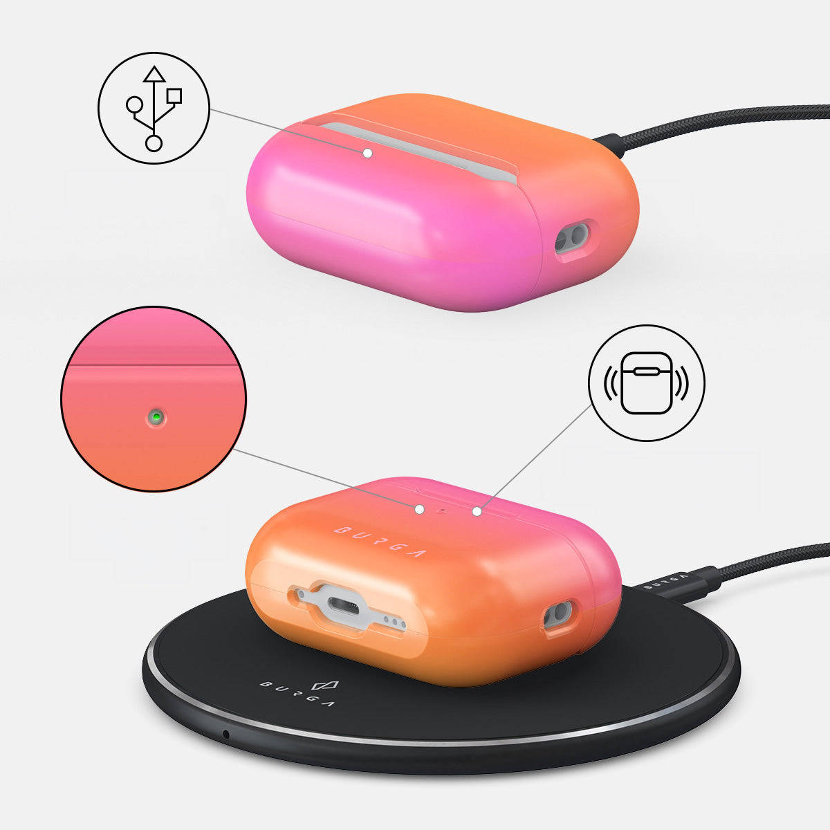 Schutzhülle für AirPods Pro 3, Burga Sunset Club, Orange-rosa