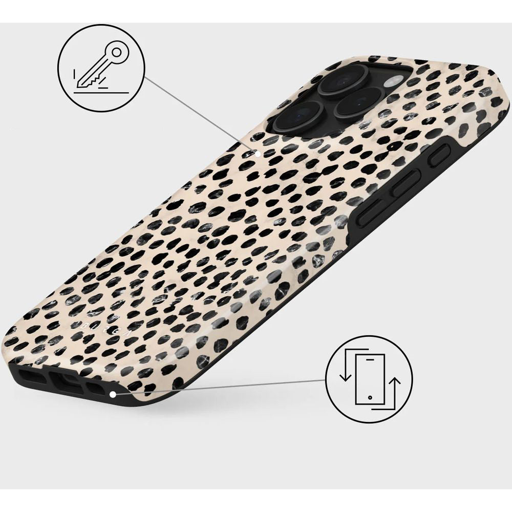 Handyhülle für iPhone 16 Pro Max, Burga Almond Latte Tough Magnetic, Beige mit schwarzen Punkten
