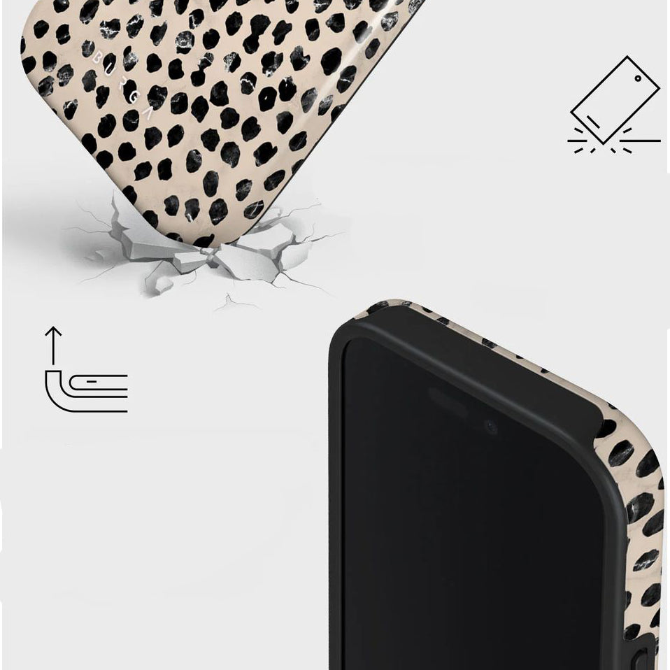 Handyhülle für iPhone 16 Pro Max, Burga Almond Latte Tough Magnetic, Beige mit schwarzen Punkten