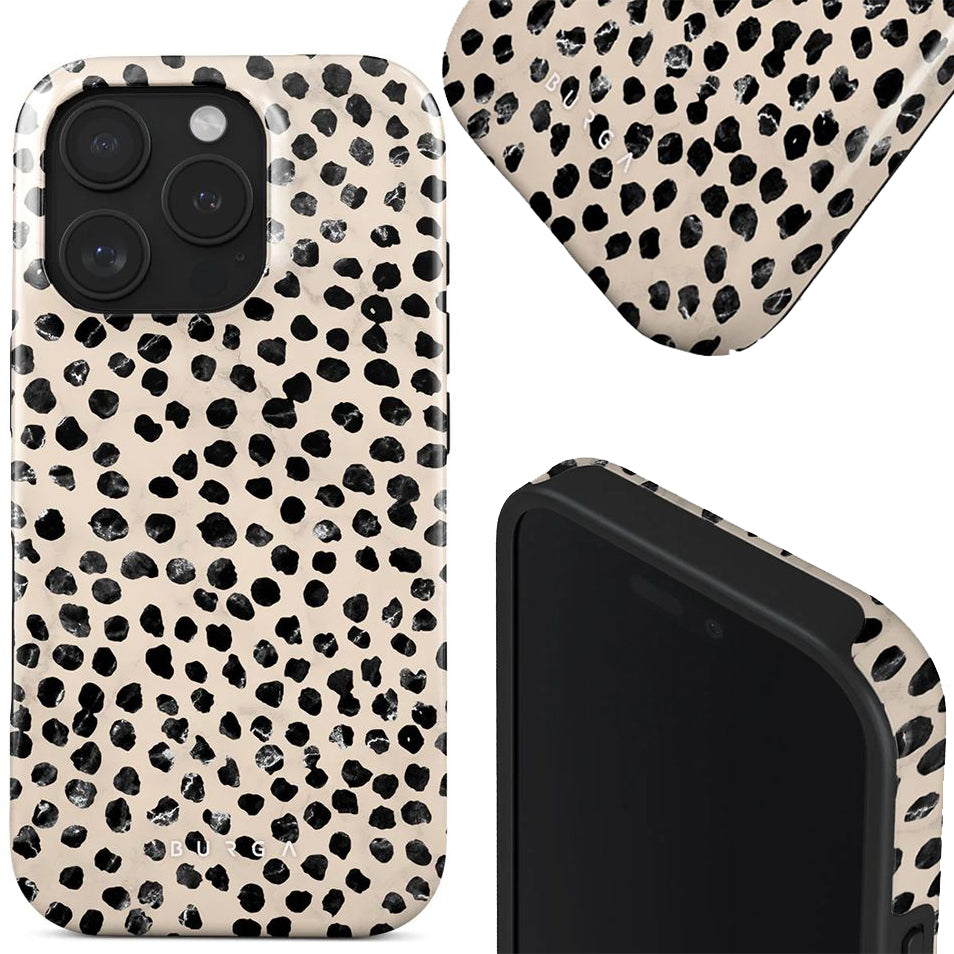 Handyhülle für iPhone 16 Pro Max, Burga Almond Latte Tough Magnetic, Beige mit schwarzen Punkten