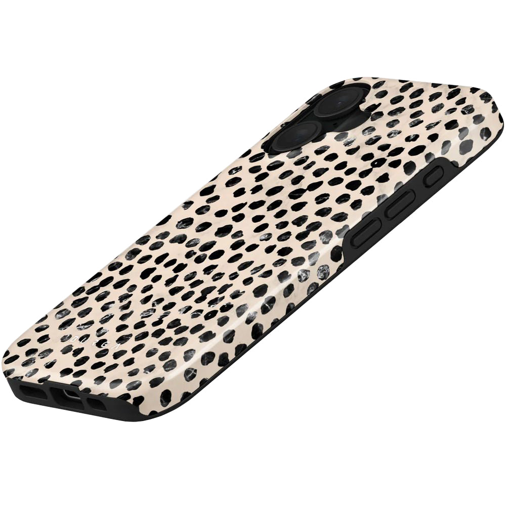 Handyhülle für iPhone 16, Burga Almond Latte Tough Magnetic, Beige mit schwarzen Punkten