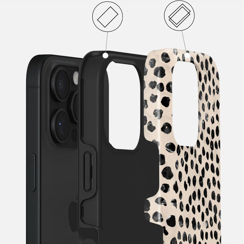 Handyhülle für iPhone 16 Pro, Burga Almond Latte Tough Magnetic, Beige mit schwarzen Punkten