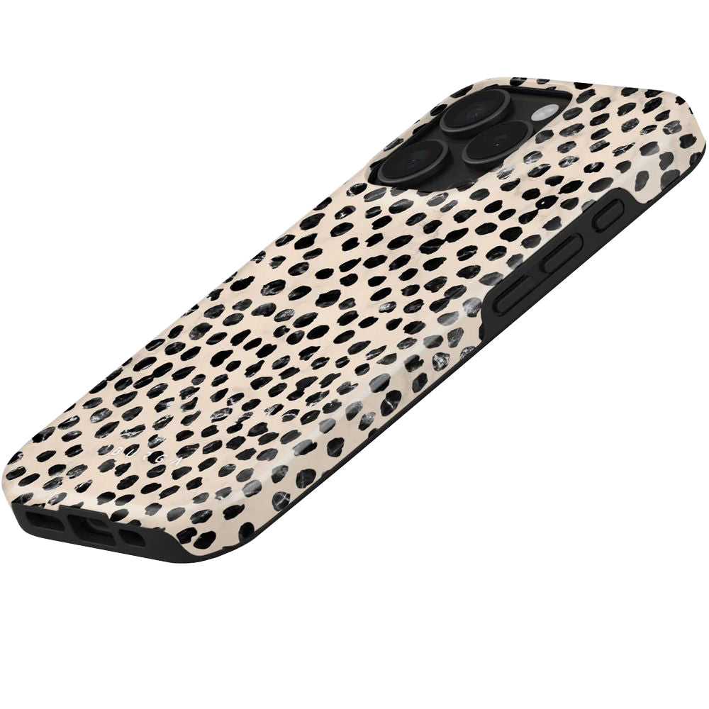 Handyhülle für iPhone 16 Pro, Burga Almond Latte Tough Magnetic, Beige mit schwarzen Punkten