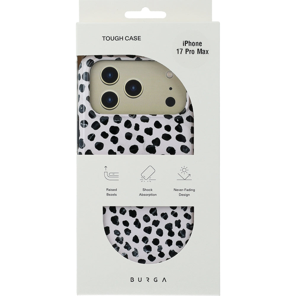 Handyhülle für iPhone 17 Pro Max, Burga Almond Latte Tough Magnetic, Beige mit schwarzen Punkten