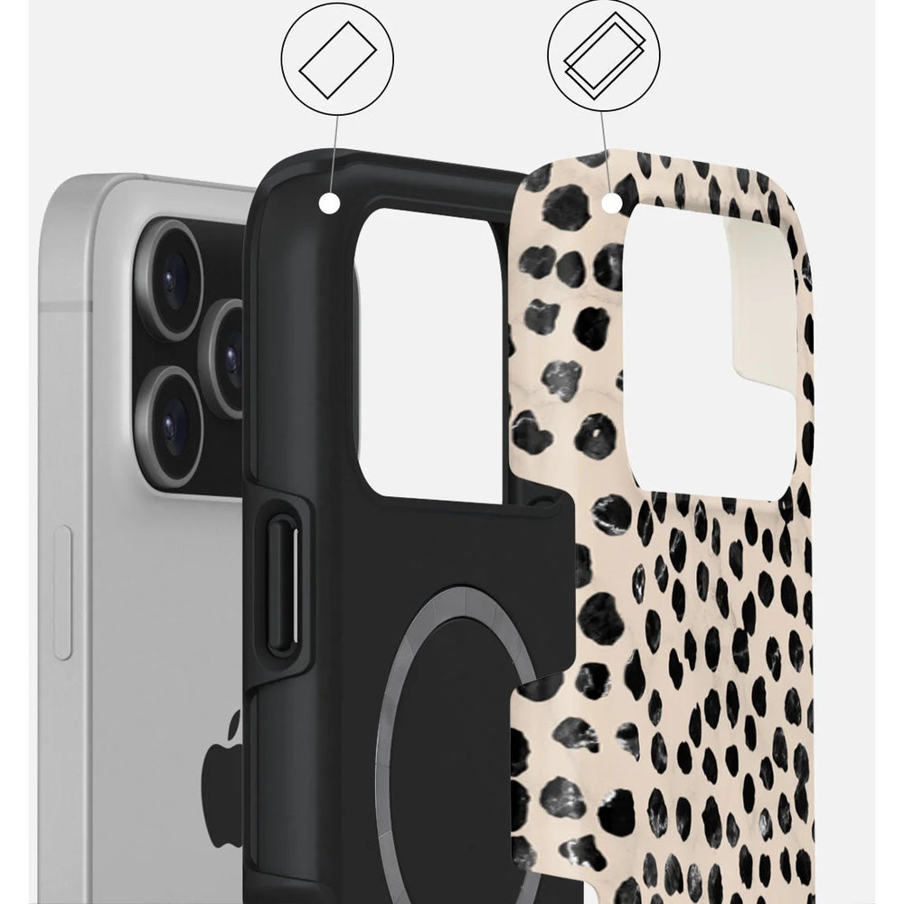 Handyhülle für iPhone 17 Pro Max, Burga Almond Latte Tough Magnetic, Beige mit schwarzen Punkten