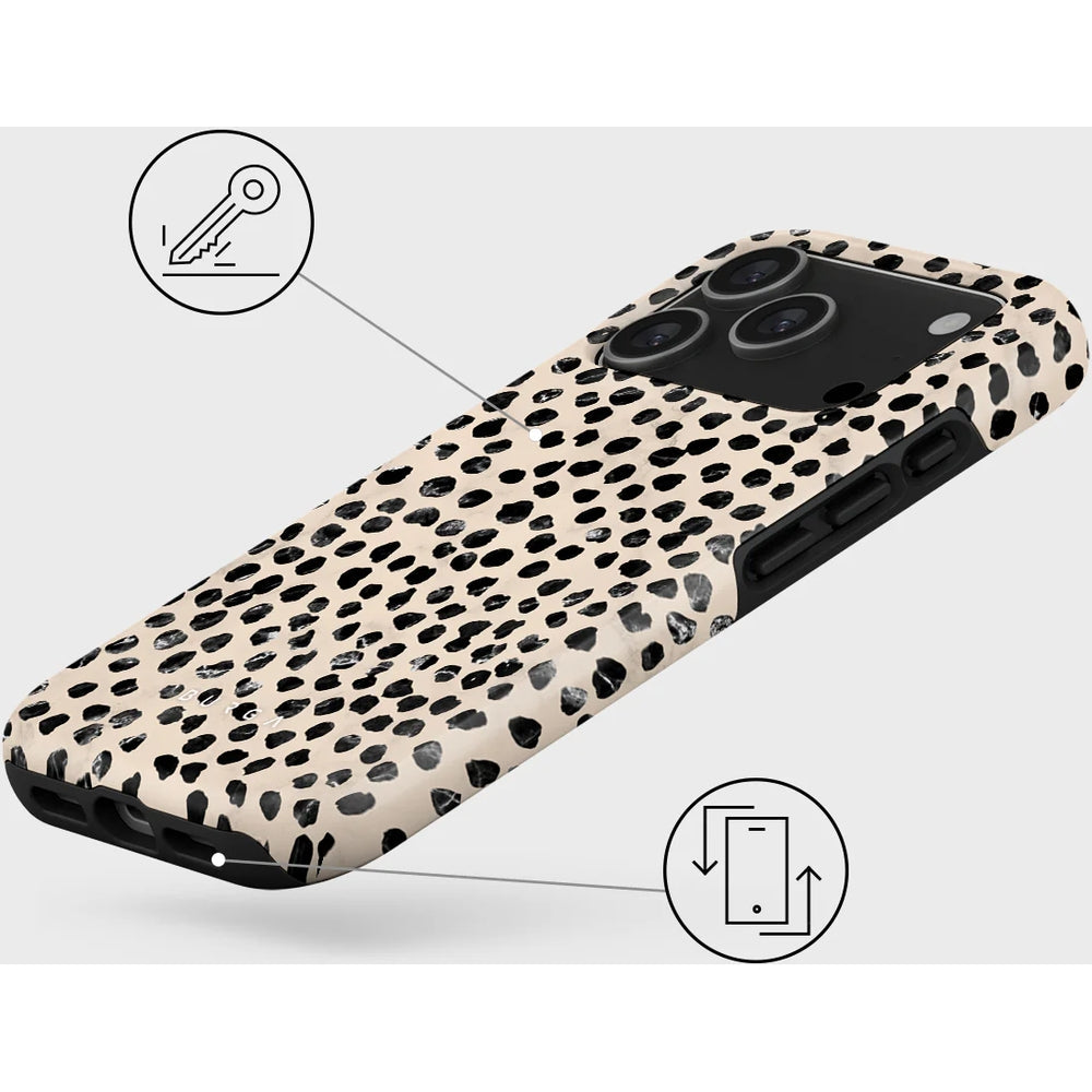 Handyhülle für iPhone 17 Pro, Burga Almond Latte Tough Magnetic, Beige mit schwarzen Punkten