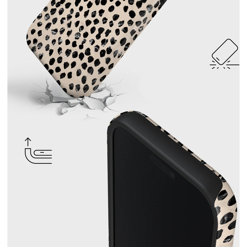 Handyhülle für iPhone 17 Pro, Burga Almond Latte Tough Magnetic, Beige mit schwarzen Punkten