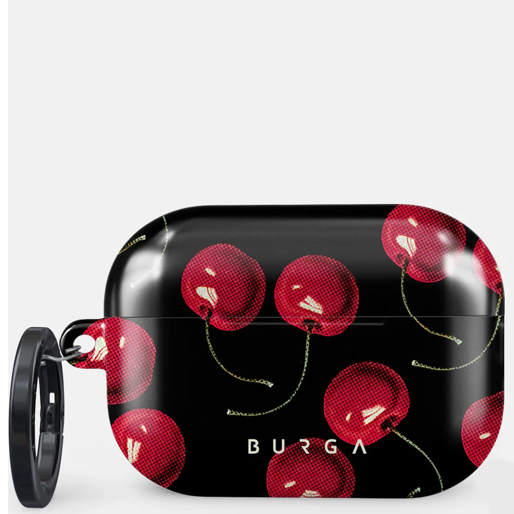 Schutzhülle für AirPods Pro 2, Burga Cherrybomb, Schwarz mit Kirschmuster