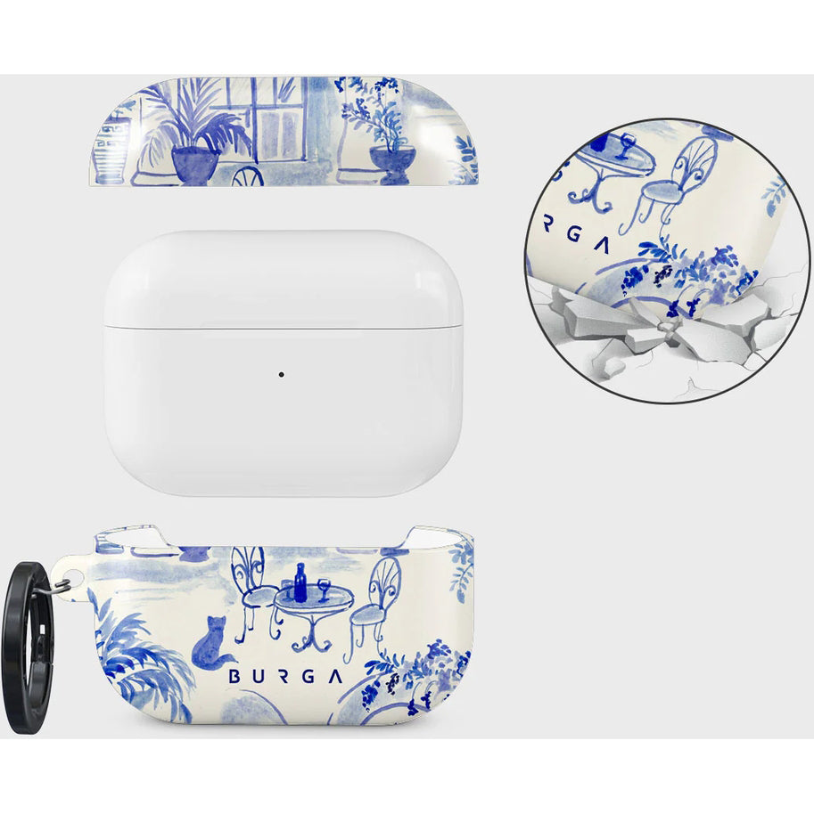 Schutzhülle für AirPods Pro 2, Burga Sobremesa, Weiß mit Blauem Muster